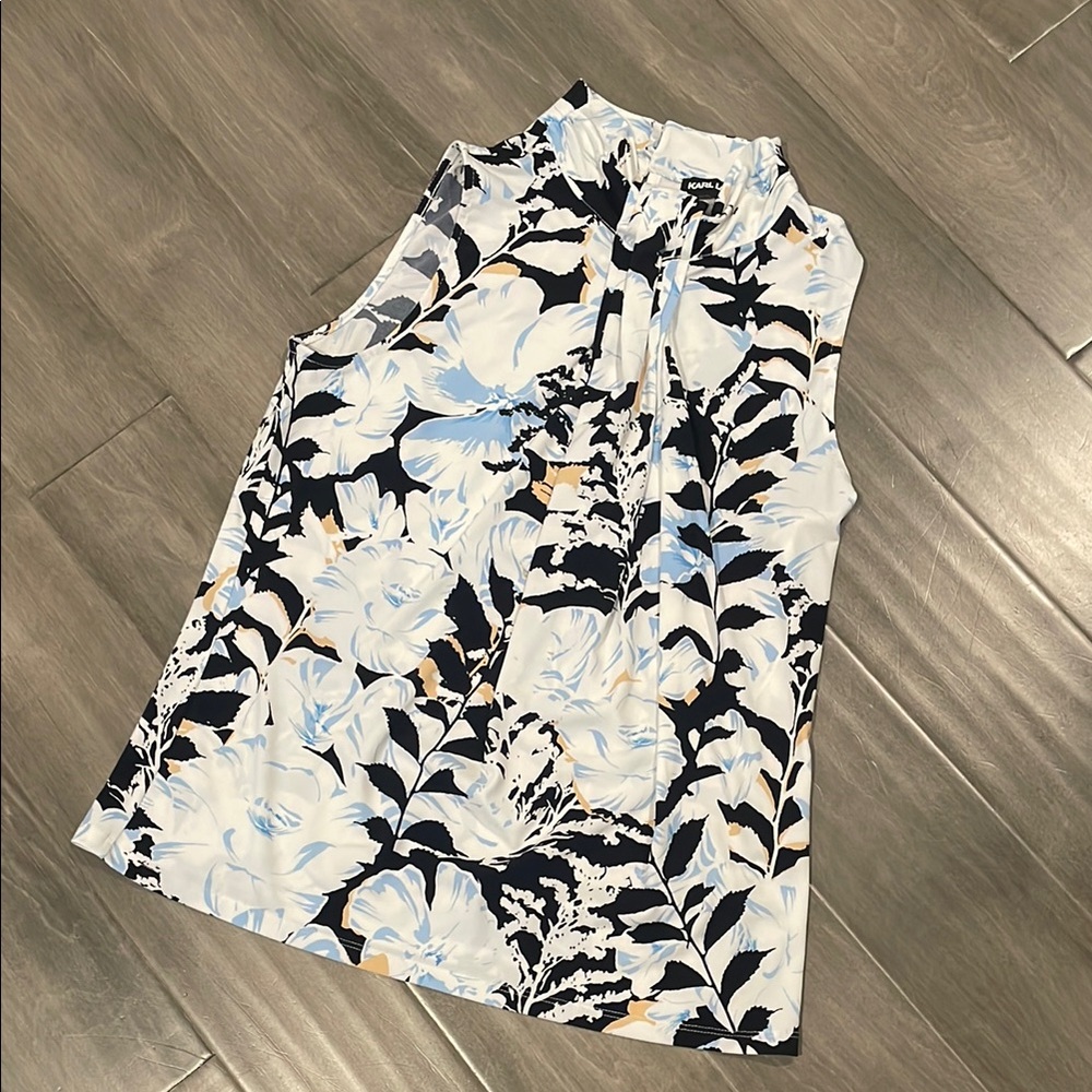 Karl Lagerfeld Abstract Pattern Blouse - Black, White, Blue